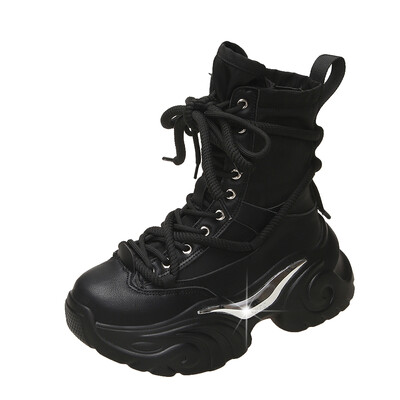 Fashion Chunky Platform Μπότες Μοτοσικλέτας Γυναικείες Hot Red Lace Up Παπούτσια με παχύ κάτω μέρος Γυναικεία Φθινοπωρινά χειμερινά πανκ μποτάκια γυναικεία