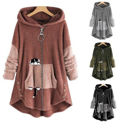 Plus Size Cardigan Hanoră cu mânecă lungă Jachetă largi Jachetă Lady Winter Cardigan de lungime mijlocie Plush Hoodie