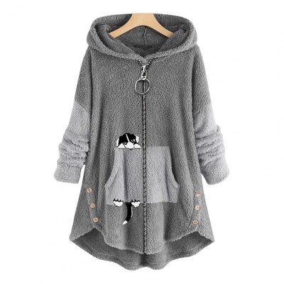 Ζακέτα με κουκούλα με μακρυμάνικο φαρδύ μπουφάν Lady Χειμερινή λούτρινη ζακέτα με κουκούλα μεσαίου μήκους