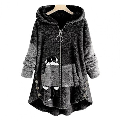 Ζακέτα με κουκούλα με μακρυμάνικο φαρδύ μπουφάν Lady Χειμερινή λούτρινη ζακέτα με κουκούλα μεσαίου μήκους