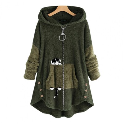 Ζακέτα με κουκούλα με μακρυμάνικο φαρδύ μπουφάν Lady Χειμερινή λούτρινη ζακέτα με κουκούλα μεσαίου μήκους