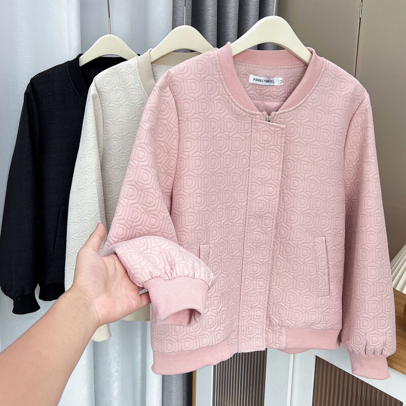 Naiste suures suuruses pesapallijope Sügisene vabaajarõivad mood D-täht Tepitud välisrõivad, kõverad, lukuga mantlid T73 018