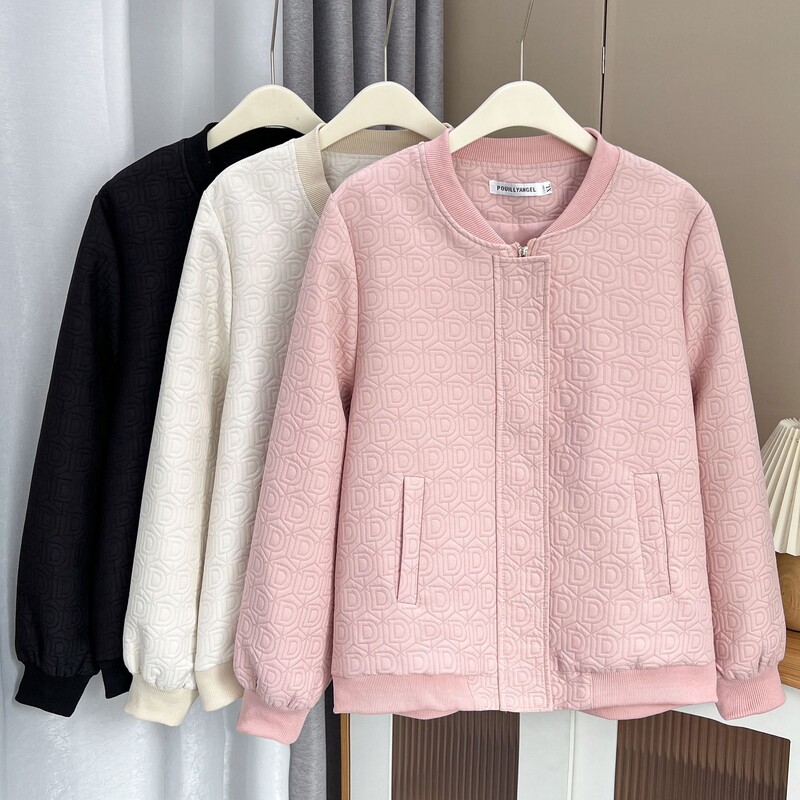 Naiste suures suuruses pesapallijope Sügisene vabaajarõivad mood D-täht Tepitud välisrõivad, kõverad, lukuga mantlid T73 018