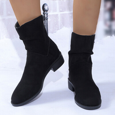 Rimocy Fashion naiste keskmised kontsad poolsaapad sügistalv mustad lühikesed saapad, naiste suures suuruses tagasi tõmblukk Botas De Mujer 2024