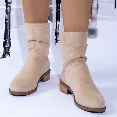 Rimocy Fashion naiste keskmised kontsad poolsaapad sügistalv mustad lühikesed saapad, naiste suures suuruses tagasi tõmblukk Botas De Mujer 2024