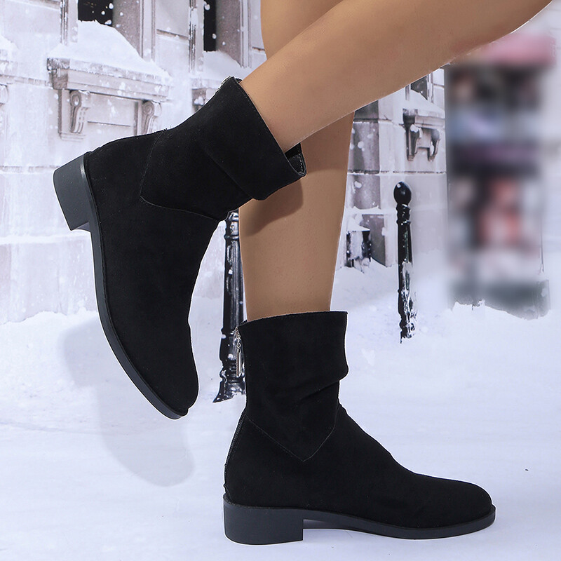 Rimocy Fashion naiste keskmised kontsad poolsaapad sügistalv mustad lühikesed saapad, naiste suures suuruses tagasi tõmblukk Botas De Mujer 2024
