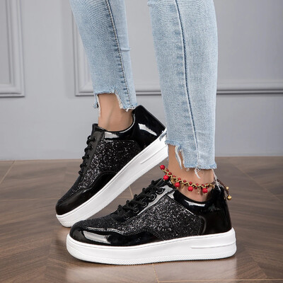 Moipheng cipele za slobodno vrijeme za žene Sjajne srebrne svjetlucave tenisice s platformom Ženske cipele na vezanje Neklizajuće luksuzne cipele Zapatos De Mujer