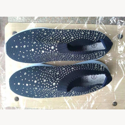 Дамски плетени кецове Rimocy Shiny Crystal Големи размери Леки обувки с равни обувки Дамски ежедневни дамски чорапи с меко дъно