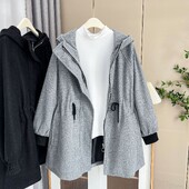 Ženski Jesen Zima Vuneni kaput velikih veličina Ležerna odjeća MD-LONG Uzica s kapuljačom do struka Kaput Curve S6 5709