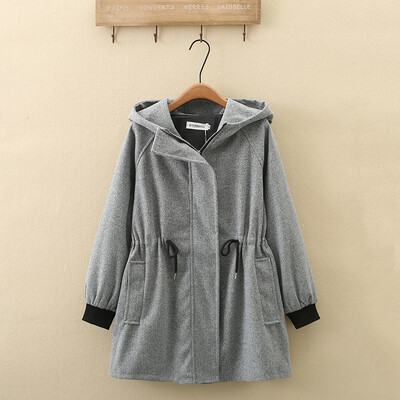 Ženski Jesen Zima Vuneni kaput velikih veličina Ležerna odjeća MD-LONG Uzica s kapuljačom do struka Kaput Curve S6 5709