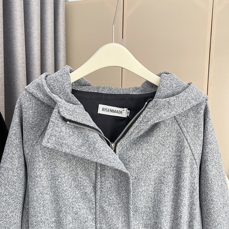 Ženski Jesen Zima Vuneni kaput velikih veličina Ležerna odjeća MD-LONG Uzica s kapuljačom do struka Kaput Curve S6 5709