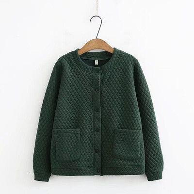 Suures suuruses naisterõivad Sping-mantel, paksendatud ühekihiline kinnitamata peeneruuduline tepitud nööpidega kardigan pikkade varrukatega jakk