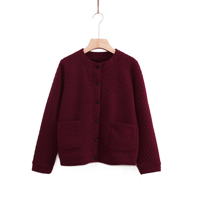 Suures suuruses naisterõivad Sping-mantel, paksendatud ühekihiline kinnitamata peeneruuduline tepitud nööpidega kardigan pikkade varrukatega jakk