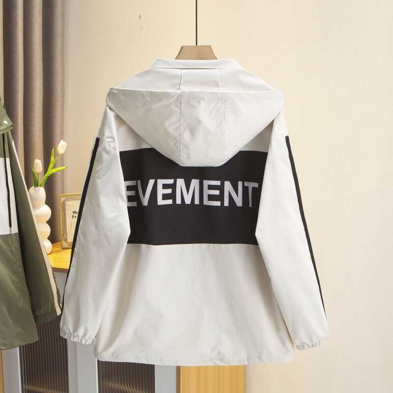 Jesenska odjeća 2023., Ženska jakna s patentnim zatvaračem, velika veličina, široki kaputi s dva prugasta rukava, ležerna gornja odjeća s kapuljačom u boji