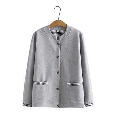 Kaput veće veličine Ženska odjeća Pamuk Karirana jakna s džepovima na samostojeći ovratnik Ležerna široka gornja odjeća dugih rukava Jesen 2022.