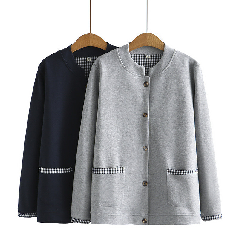 Kaput veće veličine Ženska odjeća Pamuk Karirana jakna s džepovima na samostojeći ovratnik Ležerna široka gornja odjeća dugih rukava Jesen 2022.