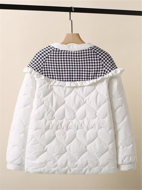 Ženska odjeća velikih veličina, zimska jakna dugih rukava, okrugli izrez, četvrtasti tartan s pohabanim rubom na ramenima, topli kaput