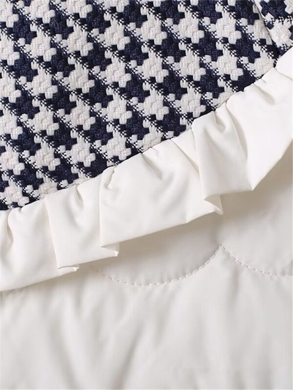 Ženska odjeća velikih veličina, zimska jakna dugih rukava, okrugli izrez, četvrtasti tartan s pohabanim rubom na ramenima, topli kaput