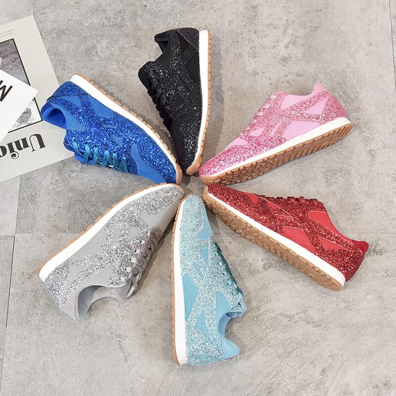 Ženske ravne svjetlucave tenisice Ležerne blistave vulkanizirane cipele Ženske mrežaste platforme na vezanje Udobne modne ženske jesenske veličine