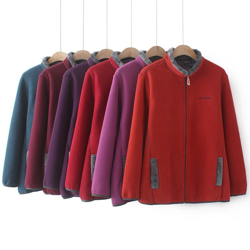 Naiste mantel, eriti suur, paks ema Polar fliisist jope Sügistalvine uus sametkrae Välisriided Keskealine naiste mantel