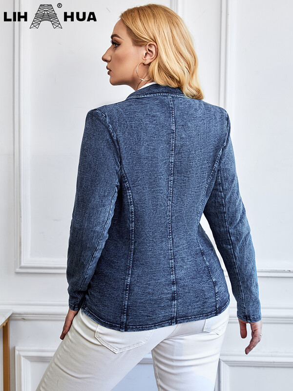 LIH HUA Žensko traper odijelo veće veličine Jesensko šik elegantno odijelo za bucmaste žene Pleteno pamučno odijelo