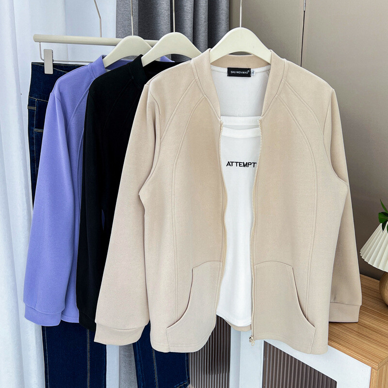 Ženska jakna s patentnim zatvaračem veće veličine Jesenska ležerna odjeća Modna bejzbolska uniforma s 3D krojem Outwear Curve Kaputi S47 2345