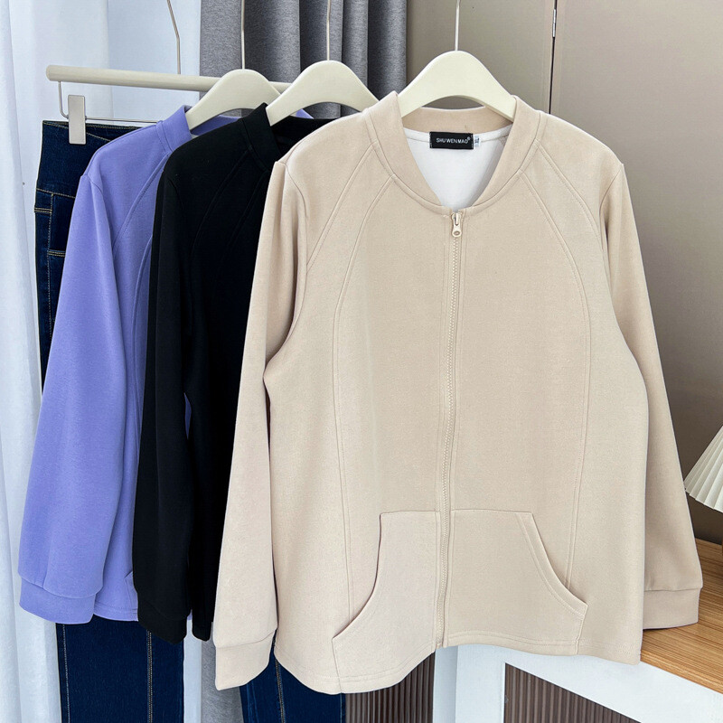 Ženska jakna s patentnim zatvaračem veće veličine Jesenska ležerna odjeća Modna bejzbolska uniforma s 3D krojem Outwear Curve Kaputi S47 2345