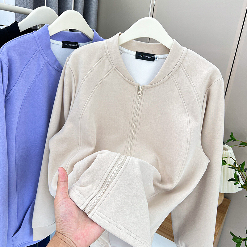 Ženska jakna s patentnim zatvaračem veće veličine Jesenska ležerna odjeća Modna bejzbolska uniforma s 3D krojem Outwear Curve Kaputi S47 2345