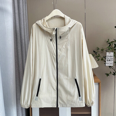 Päikesekaitsega välimine kapuutsiga jope naiste suvine uus plusssuurus lahtine õhuke UV-kindel hingav mantel