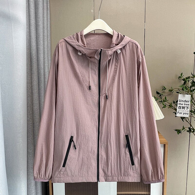 Päikesekaitsega välimine kapuutsiga jope naiste suvine uus plusssuurus lahtine õhuke UV-kindel hingav mantel