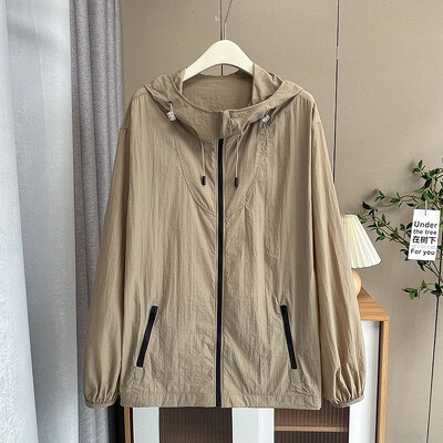 Päikesekaitsega välimine kapuutsiga jope naiste suvine uus plusssuurus lahtine õhuke UV-kindel hingav mantel