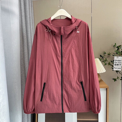 Päikesekaitsega välimine kapuutsiga jope naiste suvine uus plusssuurus lahtine õhuke UV-kindel hingav mantel