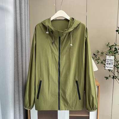 Päikesekaitsega välimine kapuutsiga jope naiste suvine uus plusssuurus lahtine õhuke UV-kindel hingav mantel