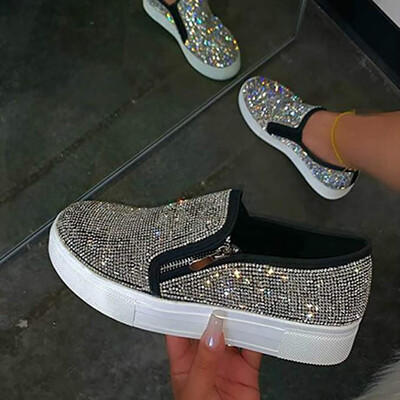 2022 Mocasini de modă noi pantofi cu fermoar strălucitor cu strass, pantofi ocazionali pentru exterior pentru femei, pantofi vulcanizati cu talpă groasă pentru femei