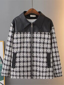 Ženska odjeća veće veličine Jesenska jakna dugih rukava Kardigan s patentnim zatvaračem od cvjetnog kariranog karira s kožnim šavovima na ramenima