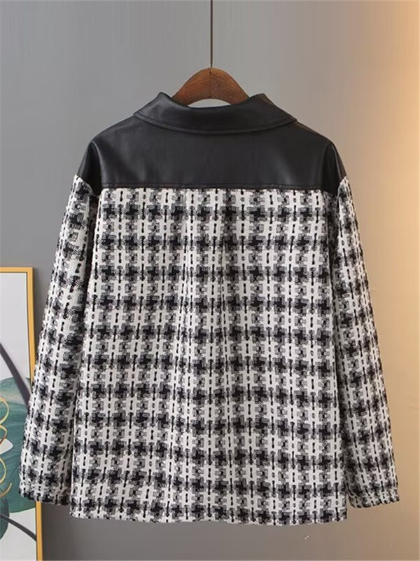 Ženska odjeća veće veličine Jesenska jakna dugih rukava Kardigan s patentnim zatvaračem od cvjetnog kariranog karira s kožnim šavovima na ramenima