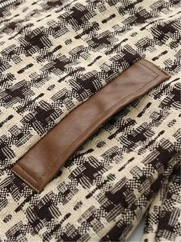 Ženska odjeća veće veličine Jesenska jakna dugih rukava Kardigan s patentnim zatvaračem od cvjetnog kariranog karira s kožnim šavovima na ramenima