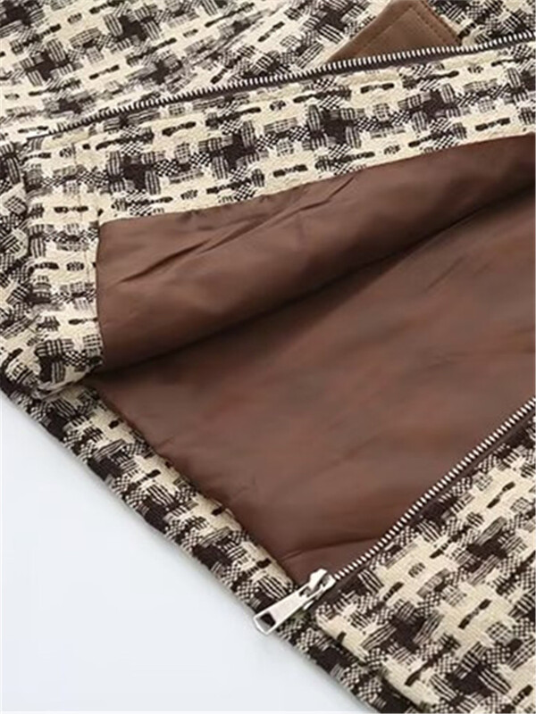 Ženska odjeća veće veličine Jesenska jakna dugih rukava Kardigan s patentnim zatvaračem od cvjetnog kariranog karira s kožnim šavovima na ramenima