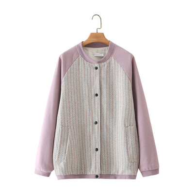 Jachetă de îmbrăcăminte pentru femei de mărime mare Jumper de baseball cu fermoar și mâneci contrastante Jachetă de primăvară și toamnă