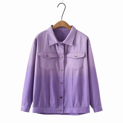 Ženska odjeća velikih veličina Proljetna i jesenska traper jakna Kardigan dugih rukava na rever Ombre isprana traper košulja s kopčanjem