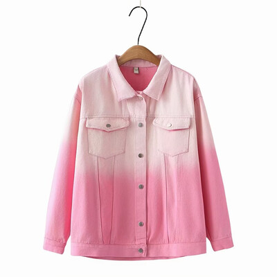 Ženska odjeća velikih veličina Proljetna i jesenska traper jakna Kardigan dugih rukava na rever Ombre isprana traper košulja s kopčanjem