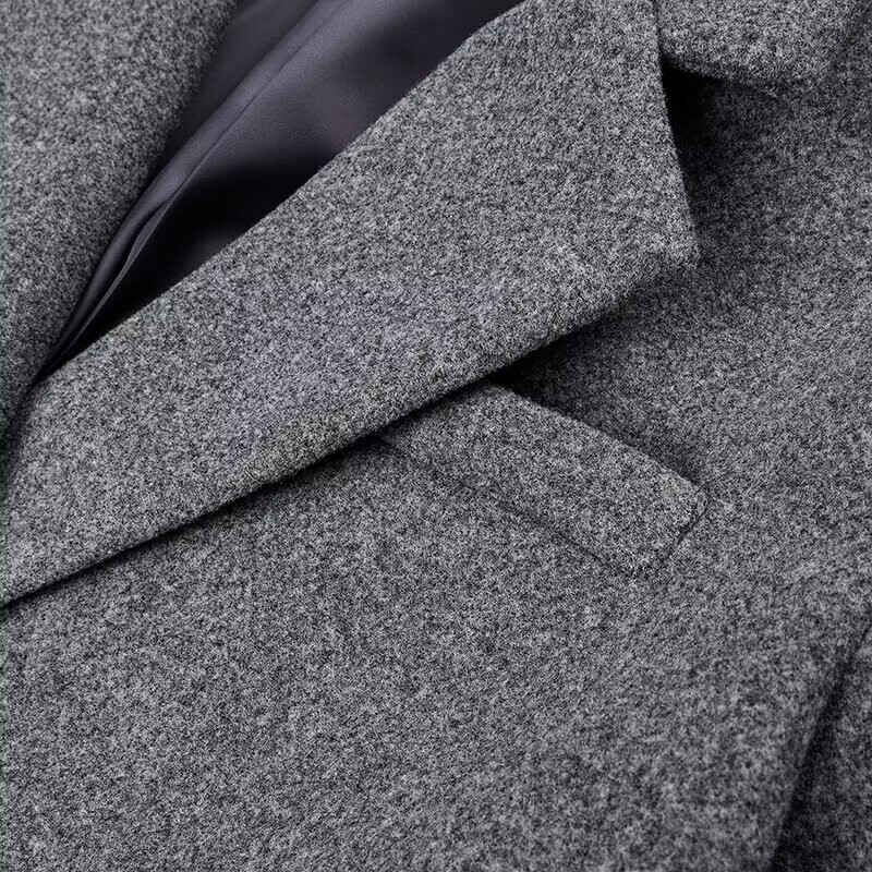 Ženska odjeća velikih veličina Vuneni kaput Jesen Zima Vuneni kaput srednje dužine na dvostruko kopčanje Sivi baloner dugih rukava Oversize