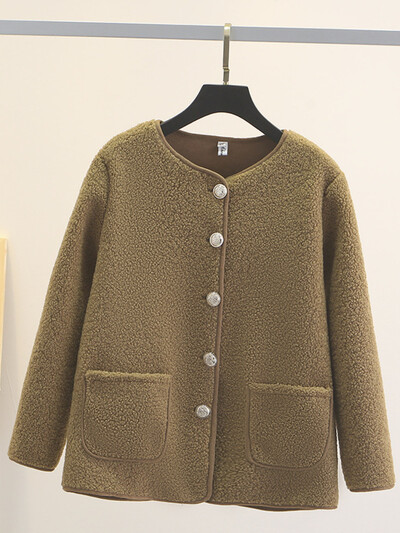 Ежедневно облекло за жени О деколте с дълги ръкави Едноредно палто с джобове Зимно модерно елегантно семпло ежедневно облекло с голям размер