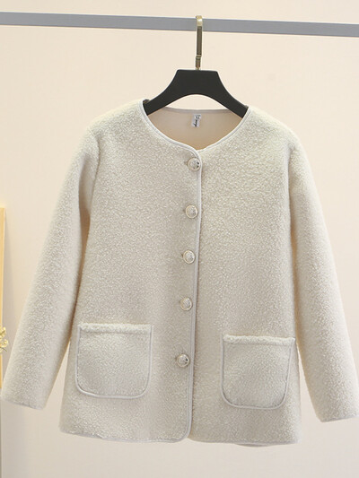 Ежедневно облекло за жени О деколте с дълги ръкави Едноредно палто с джобове Зимно модерно елегантно семпло ежедневно облекло с голям размер