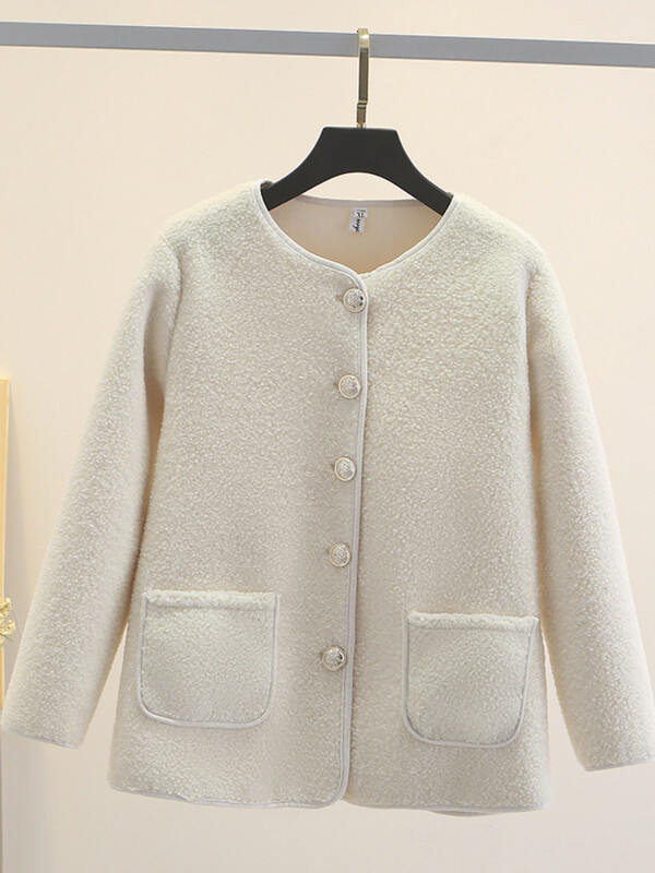 Ежедневно облекло за жени О деколте с дълги ръкави Едноредно палто с джобове Зимно модерно елегантно семпло ежедневно облекло с голям размер