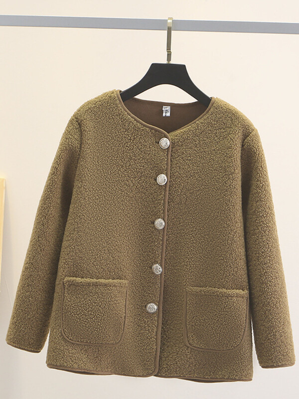 Ежедневно облекло за жени О деколте с дълги ръкави Едноредно палто с джобове Зимно модерно елегантно семпло ежедневно облекло с голям размер