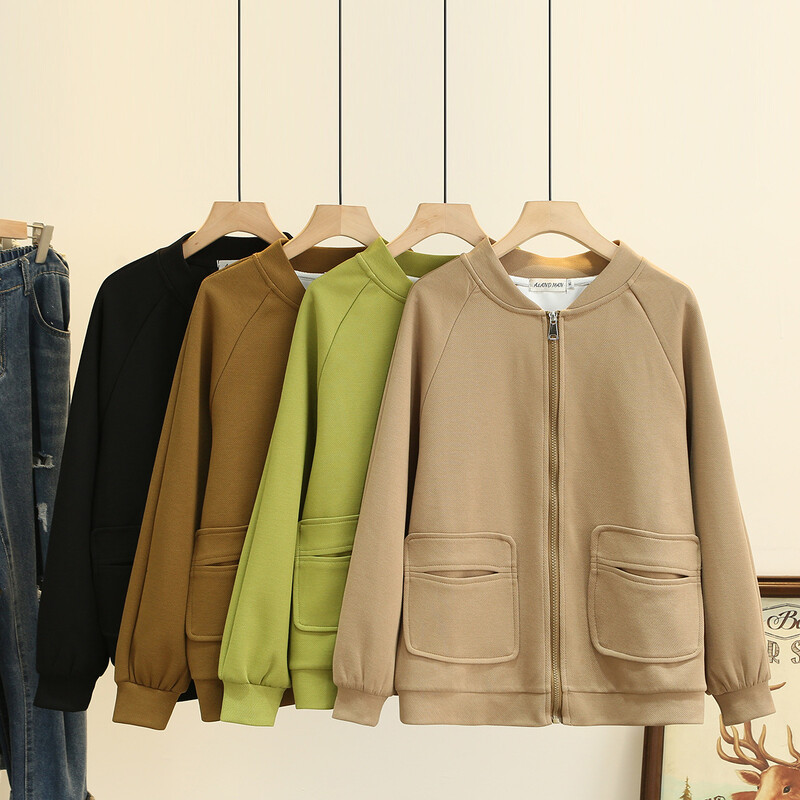 3XL bejzbolska jakna veće veličine Ženska 2023. Proljetna jakna s patentnim zatvaračem Spojeni kaput dugih rukava Pamučna vanjska odjeća Prevelika odjeća za obline