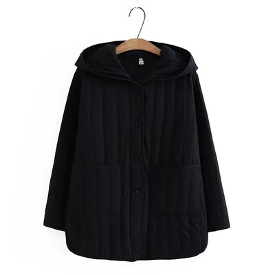 Puuvillase polsterdatud mantel naistele, suur, õhuke, lahtine, keskmine pikk, tepitud jope, vabaaja kapuutsiga, soe, sügisene, uus, 005