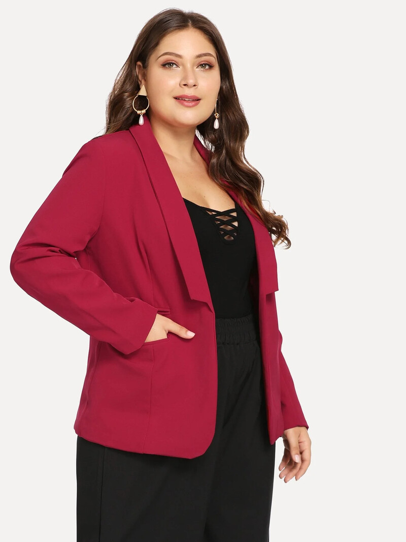 Suures suuruses avatud eesmine vabaaja bleiser naiste pikkade varrukatega taskurätt kaelarihm kevad sügis Elegantne pidulik kontori bleiser 5XL 6XL 7XL