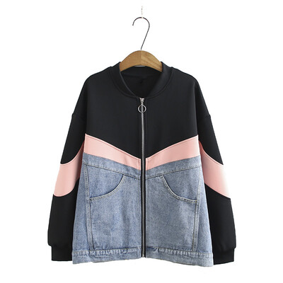 Odjeća velikih veličina za proljeće i jesen Samostojeći ovratnik Traper dugih rukava i raznobojni paneli Ležerna jakna Kaput velike veličine 4XL